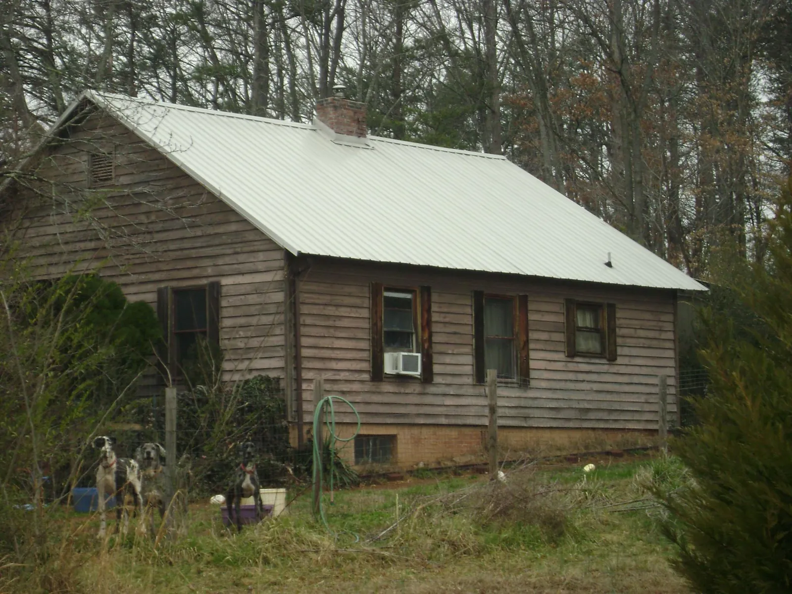 White metal roof on an old wood sided farmhouse, from a Metal Roof Installation job in Shasta Lake